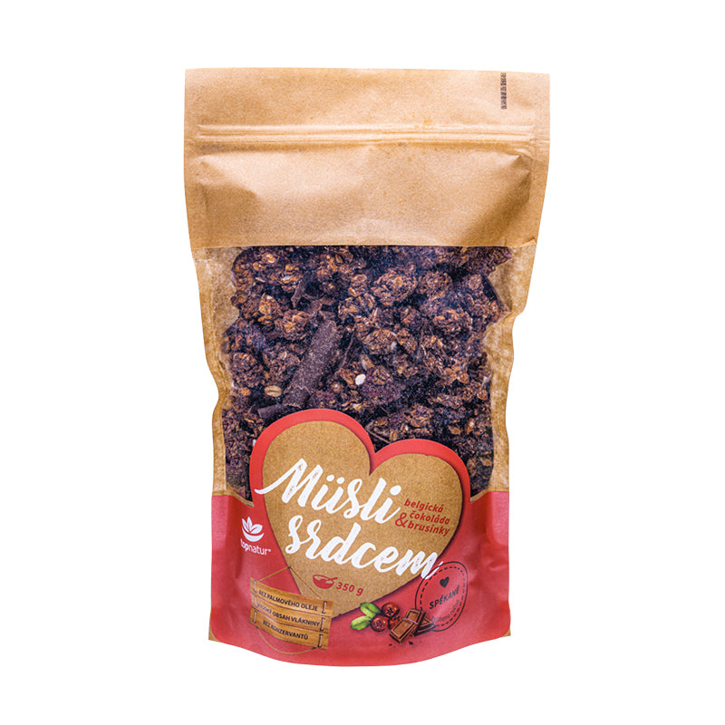 Müsli srdcom Belgická čokoláda & Brusnice