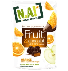N.A! Ovocné kúsky v horkej čokoláde Jablko & Pomaranč 35 g